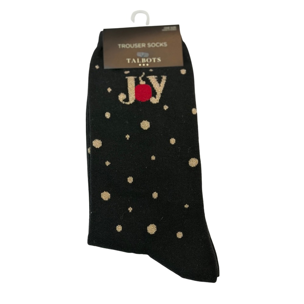 Talbots Trouser Socks Black Gold Joy Holiday Polka Dot Christmas One Size Womens